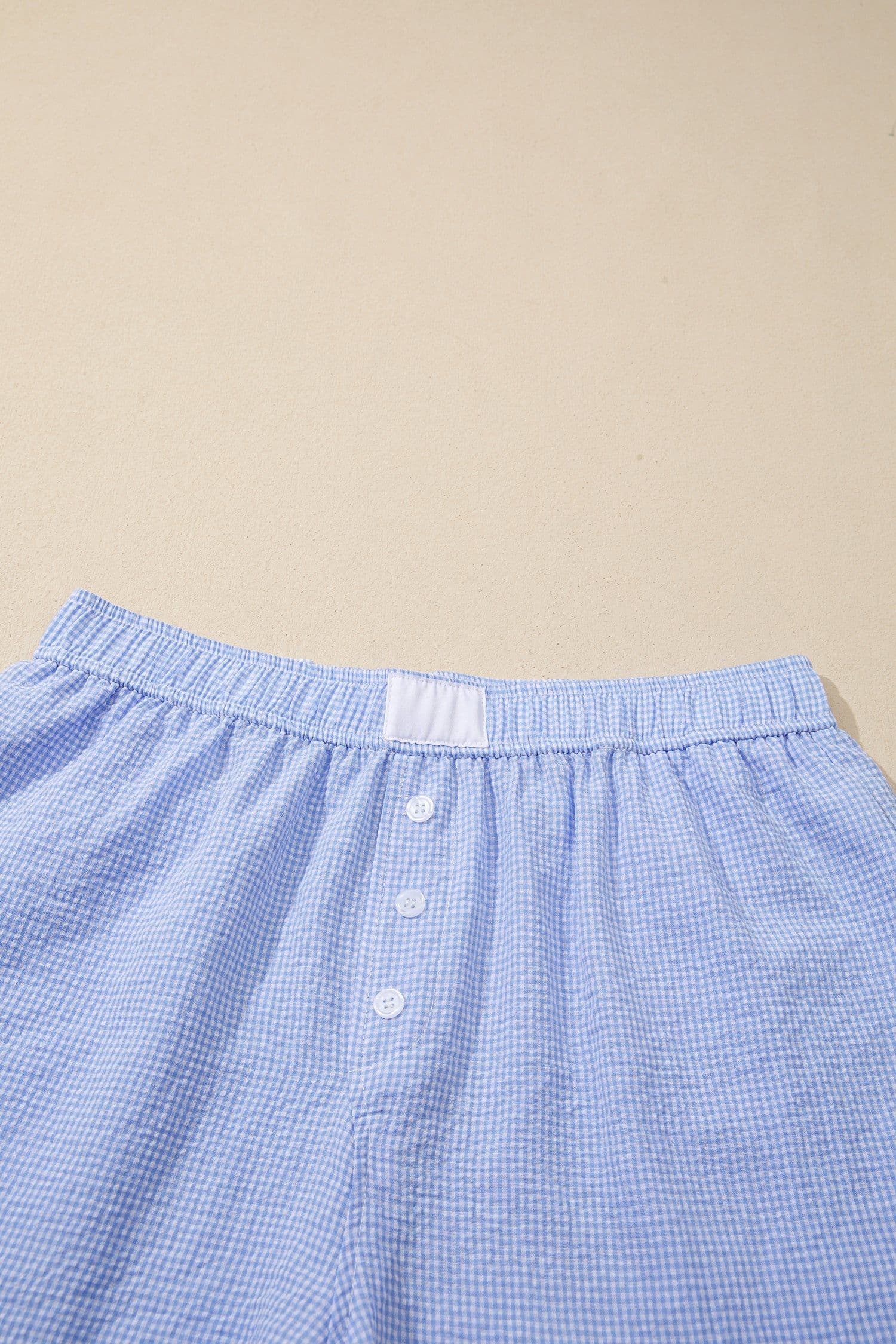 image-Sky Blue Gingham Boxer Shorts Lace Trim