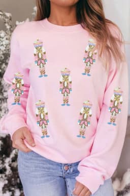 image-Pink Sequin Nutcracker Christmas Pullover Sweatshirt
