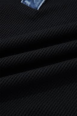 image-Black Waffle Knit Polo Top - Denim Contrast