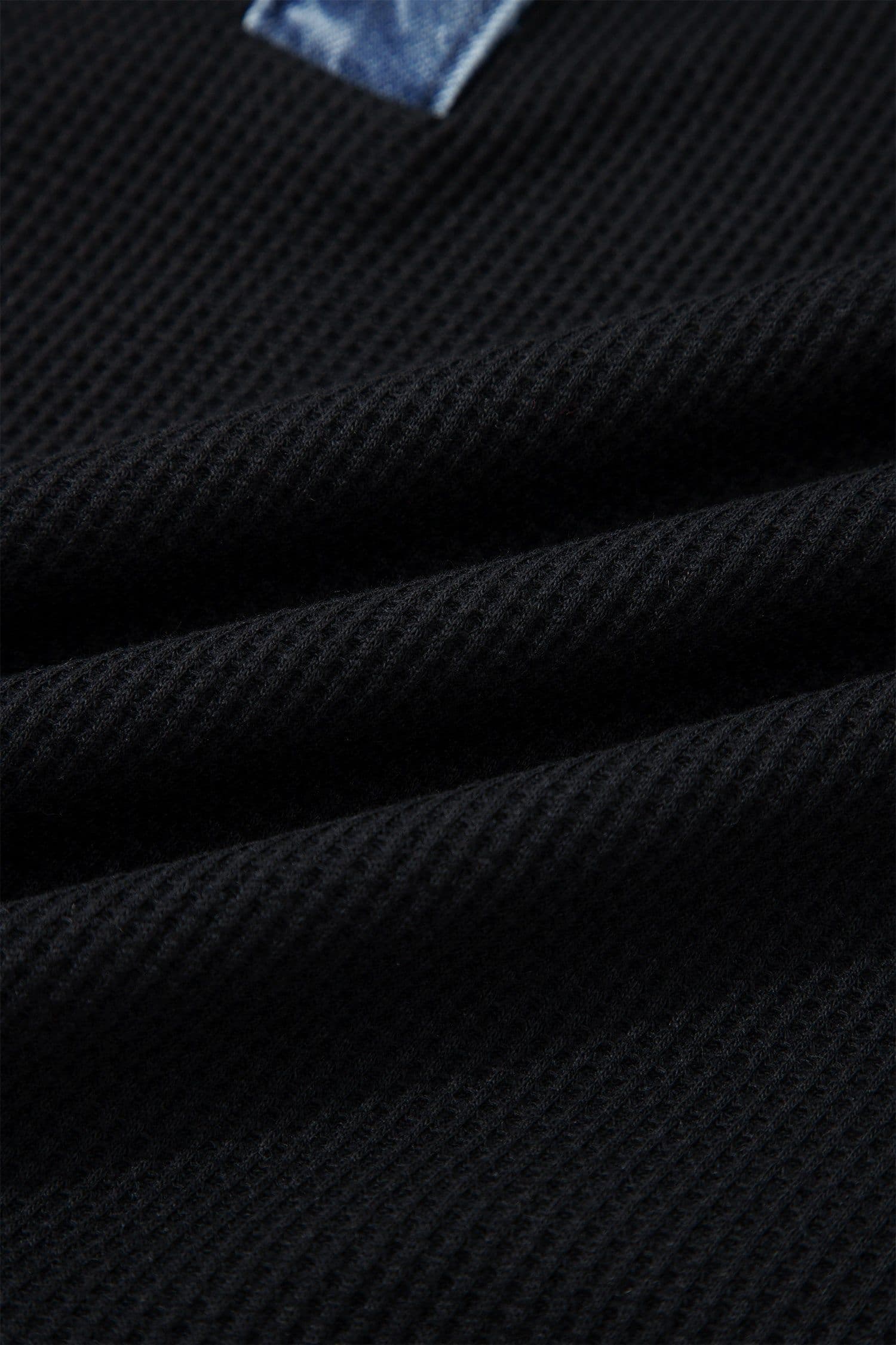 image-Black Waffle Knit Polo Top - Denim Contrast