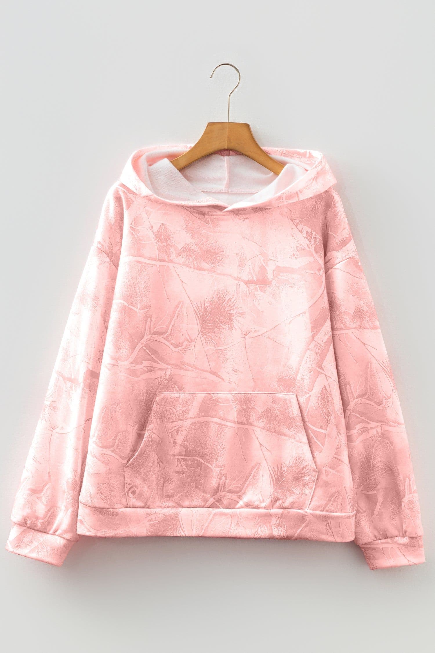 image-Beige Camouflage Woodland Print Oversized Sporty Hoodie