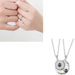 image-Sun Moon Shape Couple Personalized Necklaces Wedding Birthday Jewelry Languages I Love You Projection Pendant Necklace Gifts