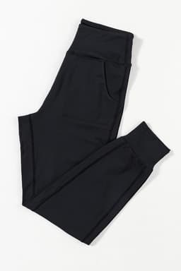 image-Black High Waist Joggers with Exposed Seam & Pockets