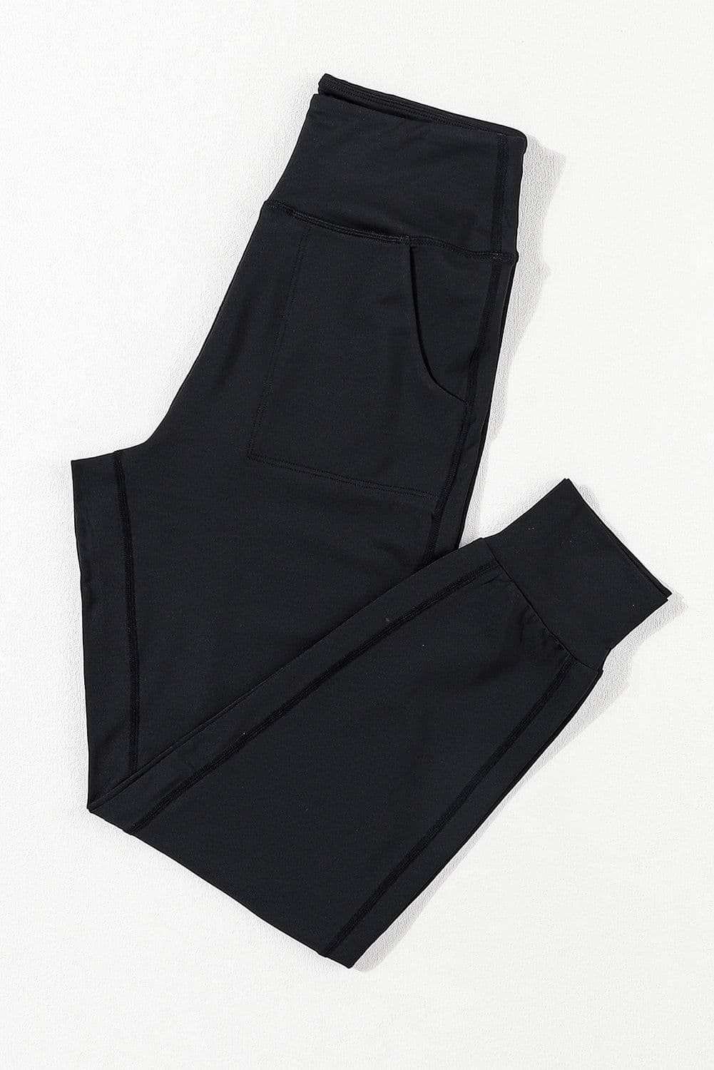 image-Black High Waist Joggers with Exposed Seam & Pockets