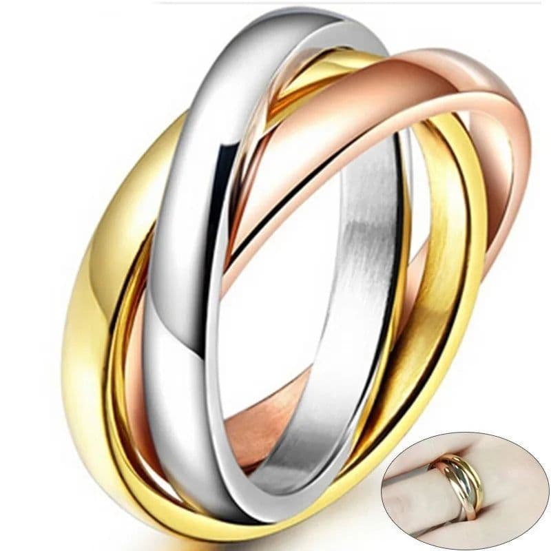 image-New Triple Interlocked Engagement Rings for Women Stainless Steel Three-in-one Promise Gift for Her Valentines Day
