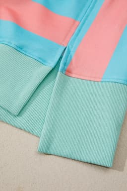 image-Pink Stripe Colorblock Drop Shoulder Pullover Top