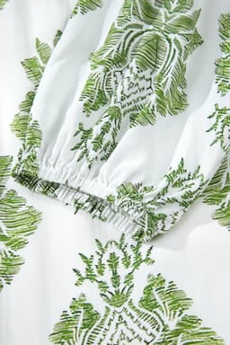 image-Green Floral Print Contrast Patchwork Ruffle Detail Mini Dress