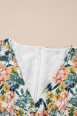 image-Sky Blue Floral V-Neck High Waist Dress 3/4 Sleeves Elegant