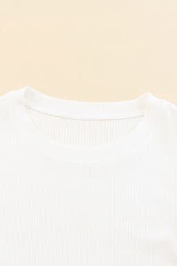 image-Dotty Mesh Ruffle Sleeve Ribbed Knit Top - Black