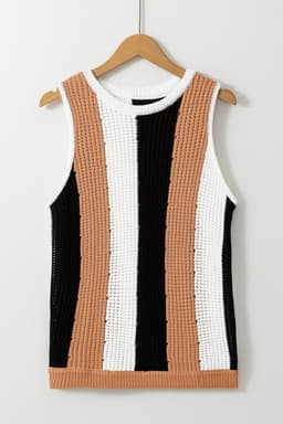 image-Khaki Stripe Sleeveless Knitted Sweater Vest