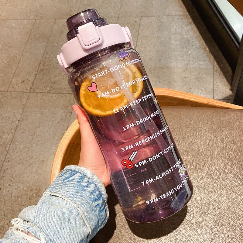 image-2000ml Sports Water Cup With Straw, Large Water Bottle, Portable Plastic High Temperature Resistant Cup