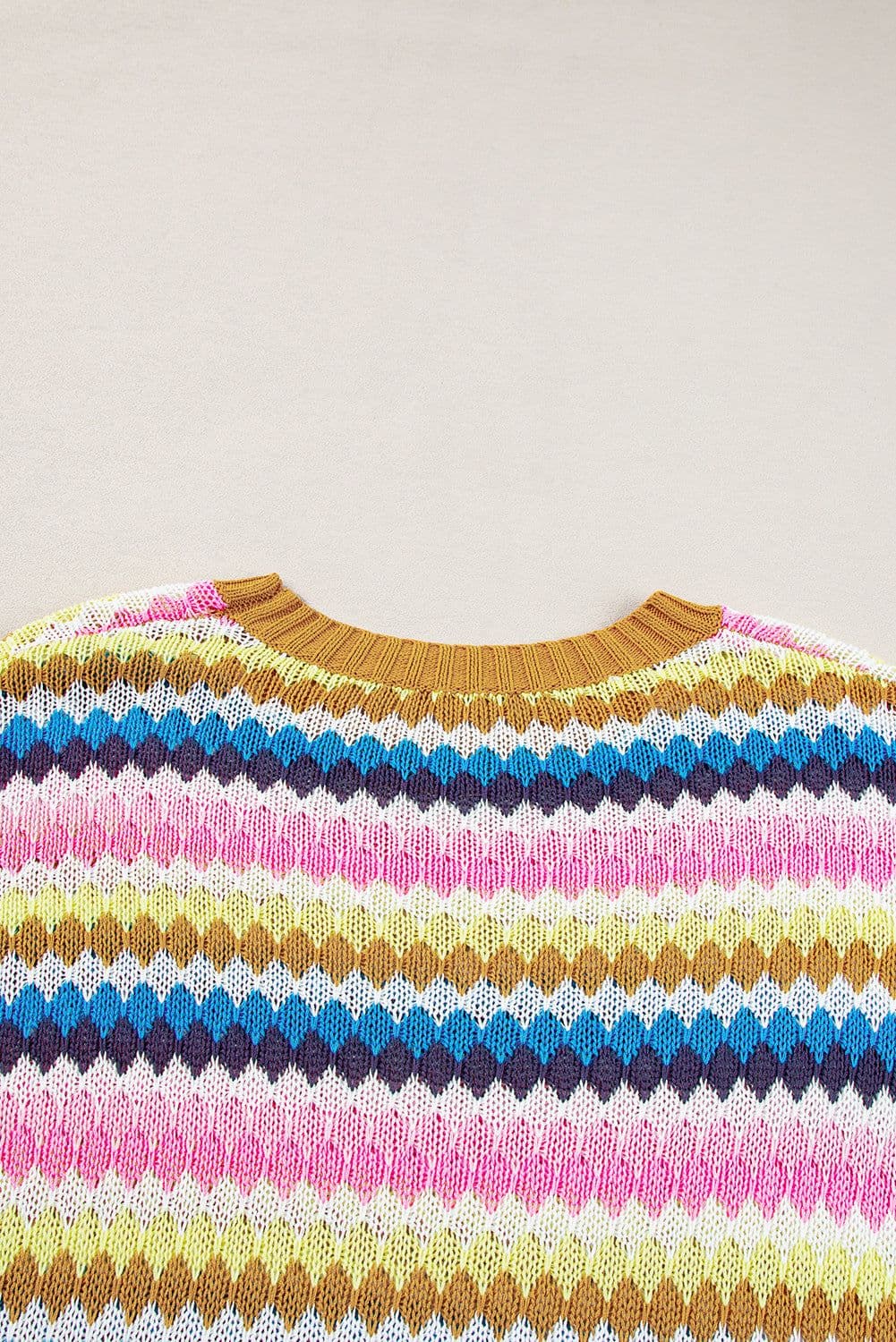 image-Fiery Red Trimmed Ruffle Sleeve Colorful Textured Sweater