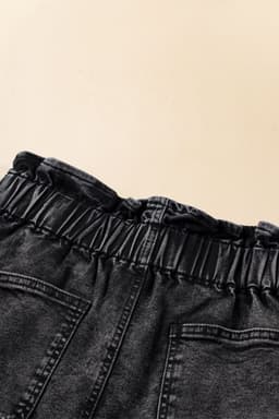 image-Vintage Washed Frilled High Waist Denim Shorts - Black (60 chars)