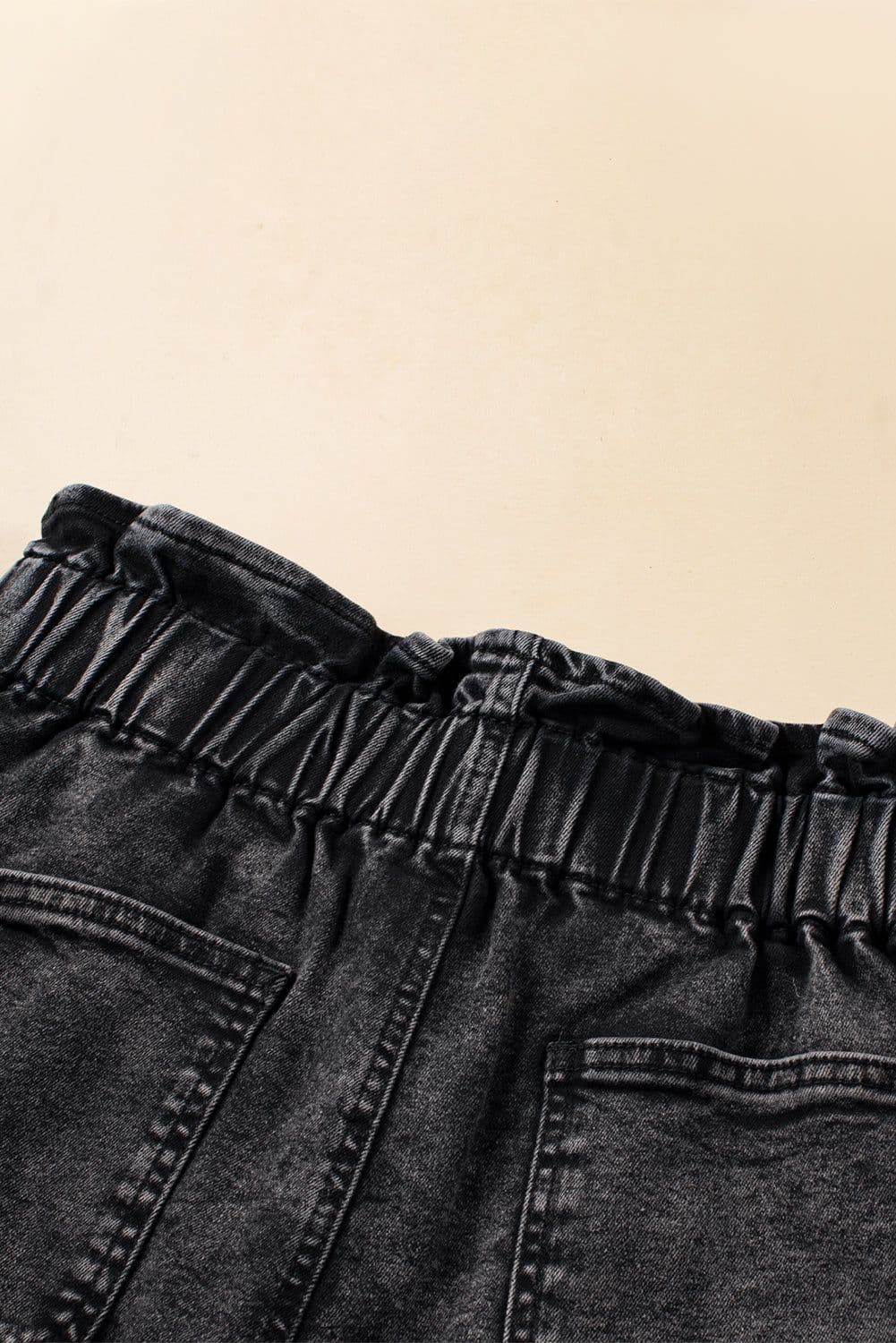 image-Vintage Washed Frilled High Waist Denim Shorts - Black (60 chars)