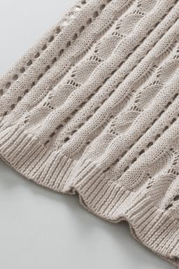 image-Beige Pointelle Knit Flutter Sleeve Sweater - Versatile & Chic