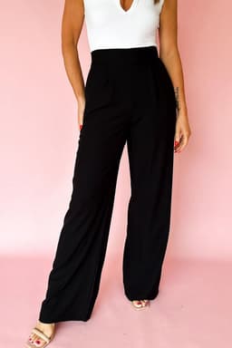 image-Fiery Red Pleated Detail Pull On High Elastic Waist Loose Straight Pants