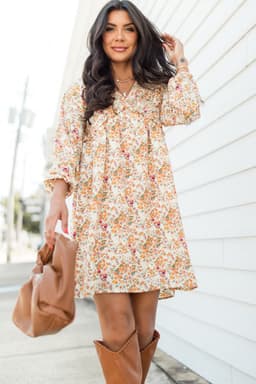image-Yellow Floral Ruffled Empire Waist Mini Dress - Boho Style