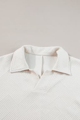 image-Beige Plus Size Textured Collared Top and Pants Set