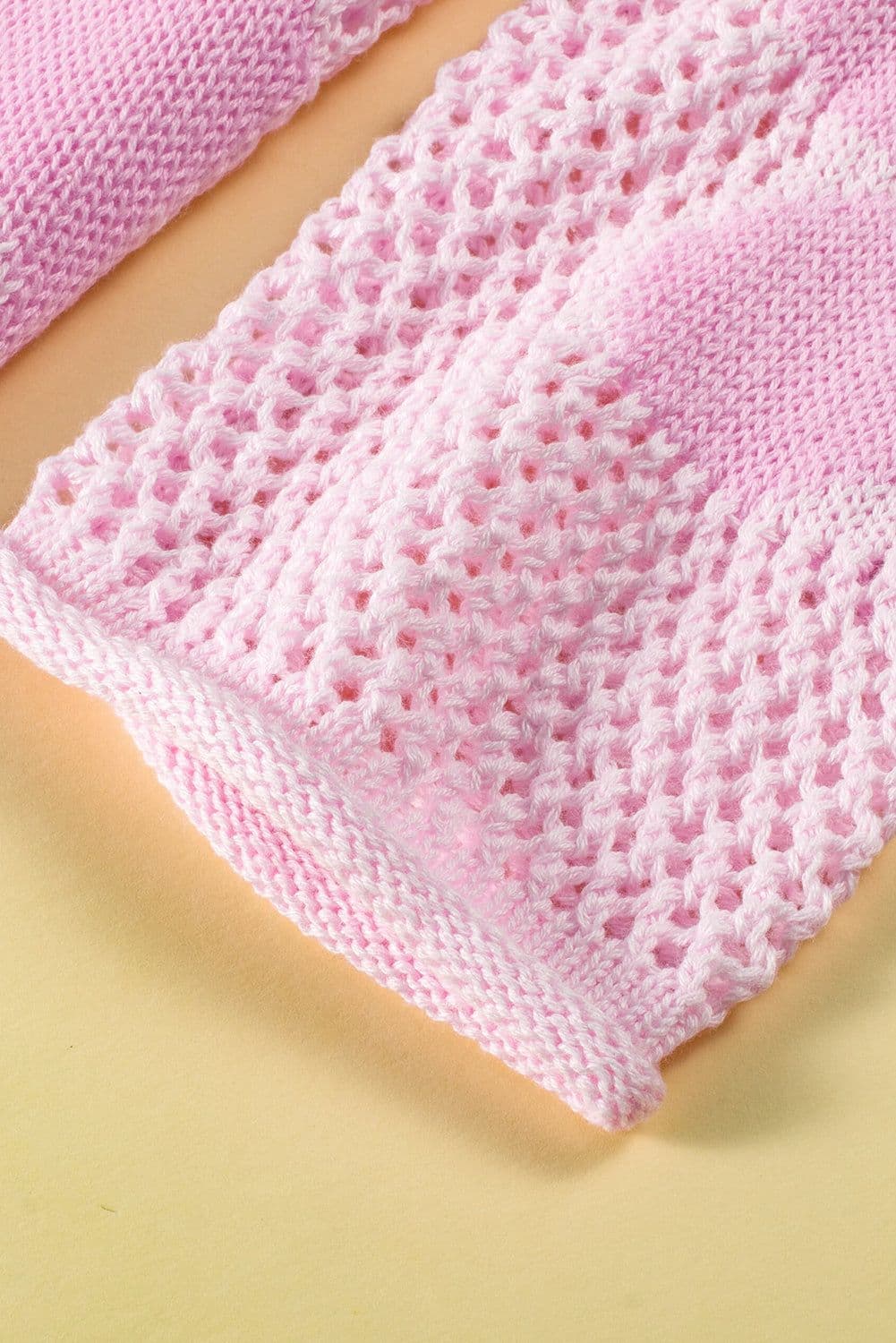 image-Light Pink Hollowed Knit Drop Shoulder Sweater - Chic & Feminine