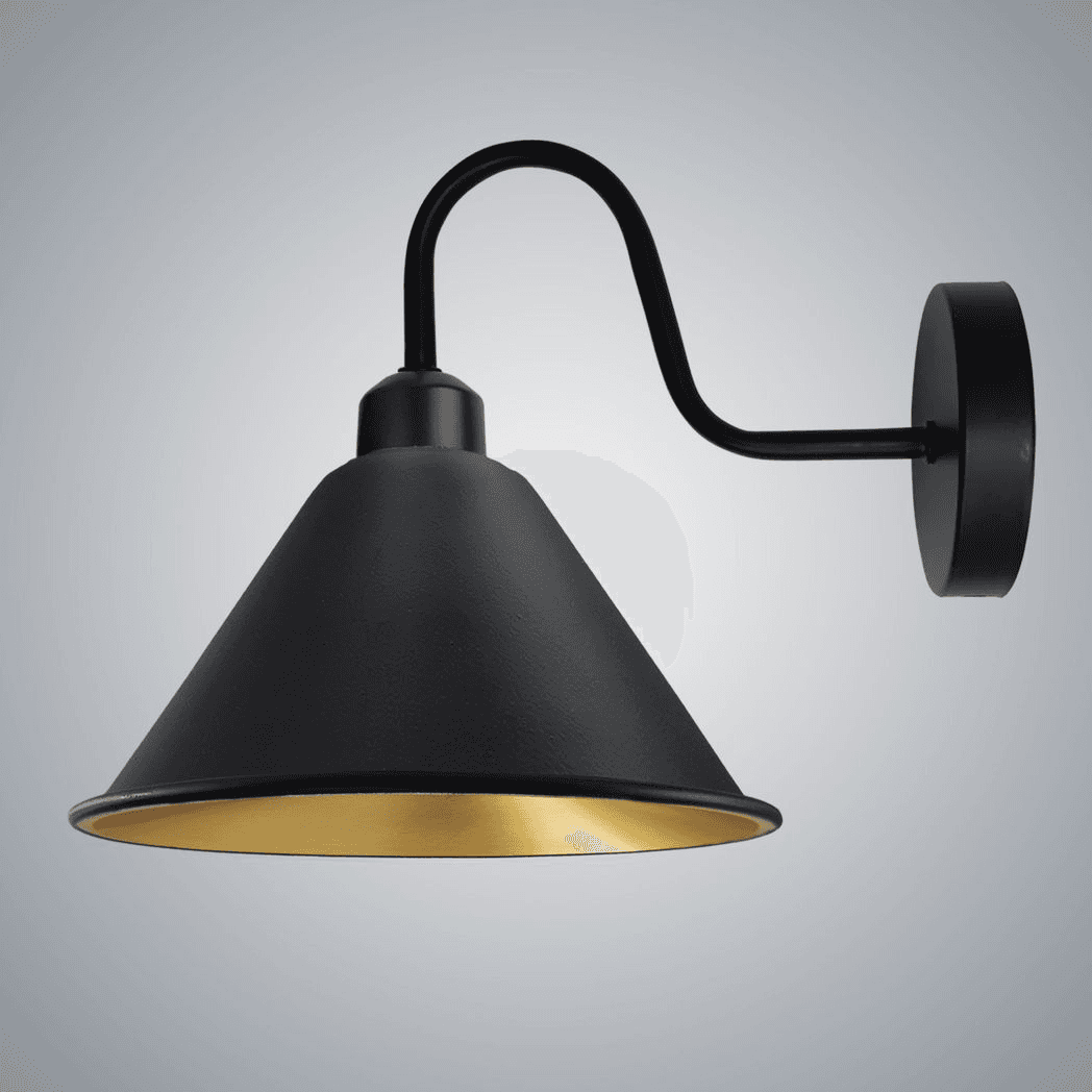 image-Black Gold inner Vintage Wall Light Fixture Black Wall E27 Base Socket Screw Wall Mounted Swan Neck Cone Shape Shade