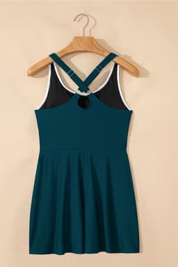 image-Blue Sapphire Contrast Edge Ruffled High Waist One Piece Swim Dress