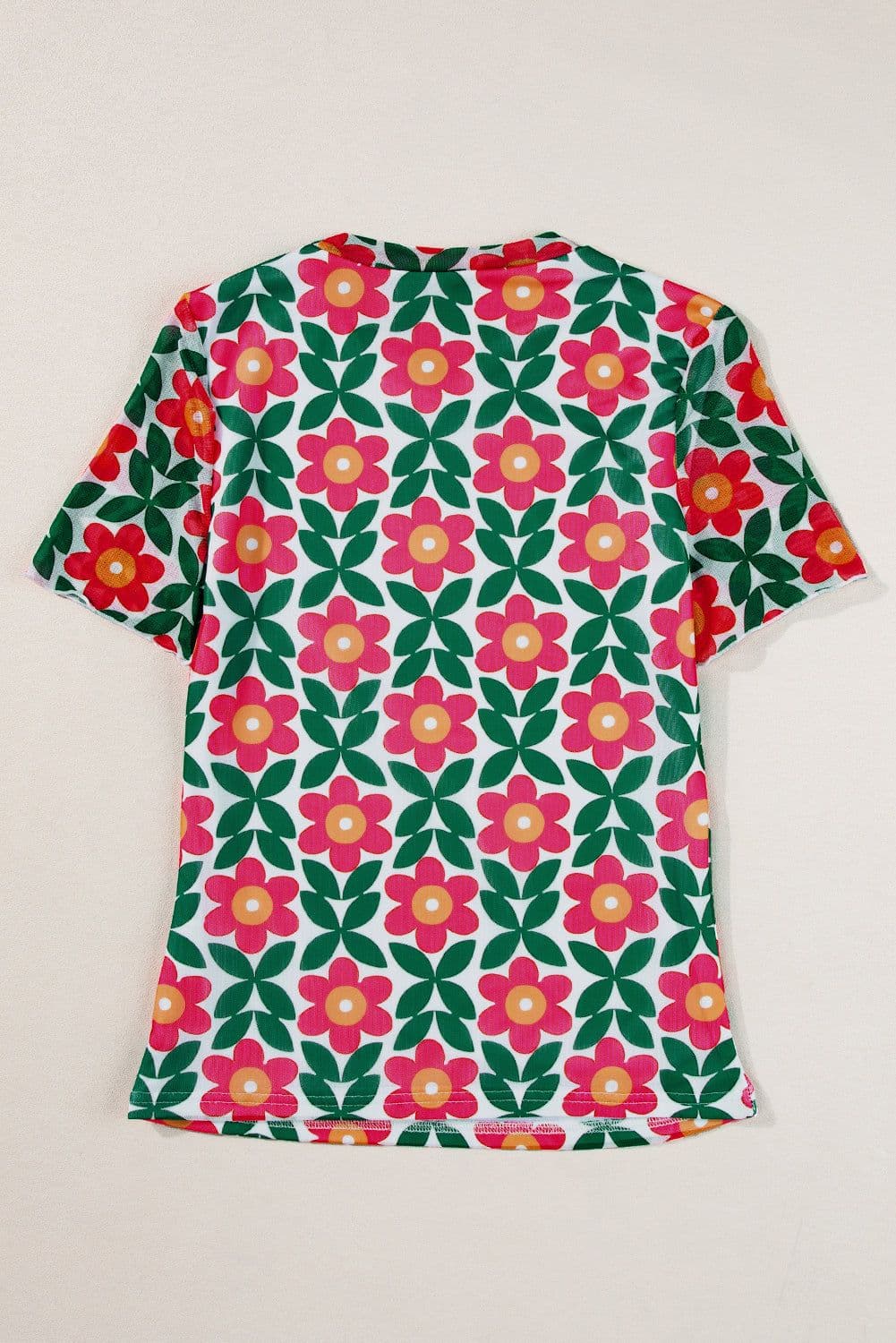 image-Fiery Red Retro Floral Print Crew Neck T Shirt