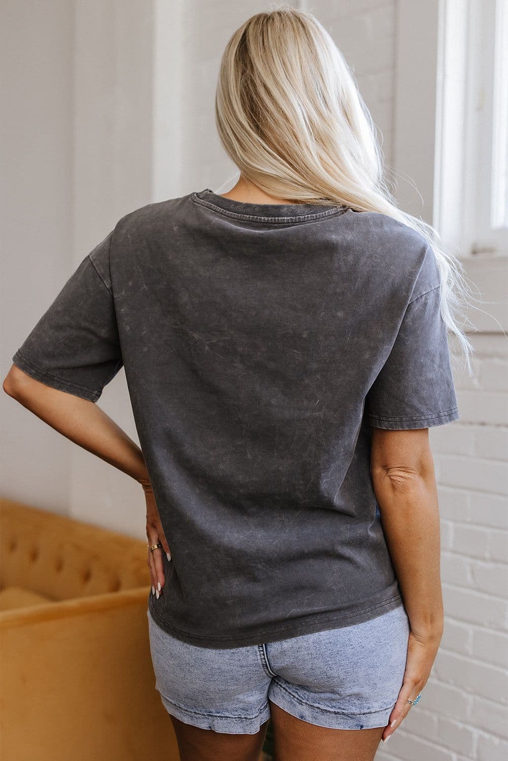 image-Dark Grey Kindness Butterflies Graphic Mineral Wash Tee