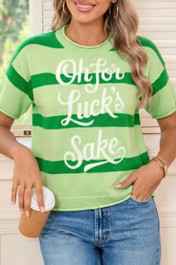 image-Green Stripe Oh for Lucks Sake St Patricks Day Short Sleeve Sweater