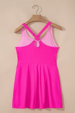 image-Rose Red Swim Dress w/ Contrast Trim & Shorts