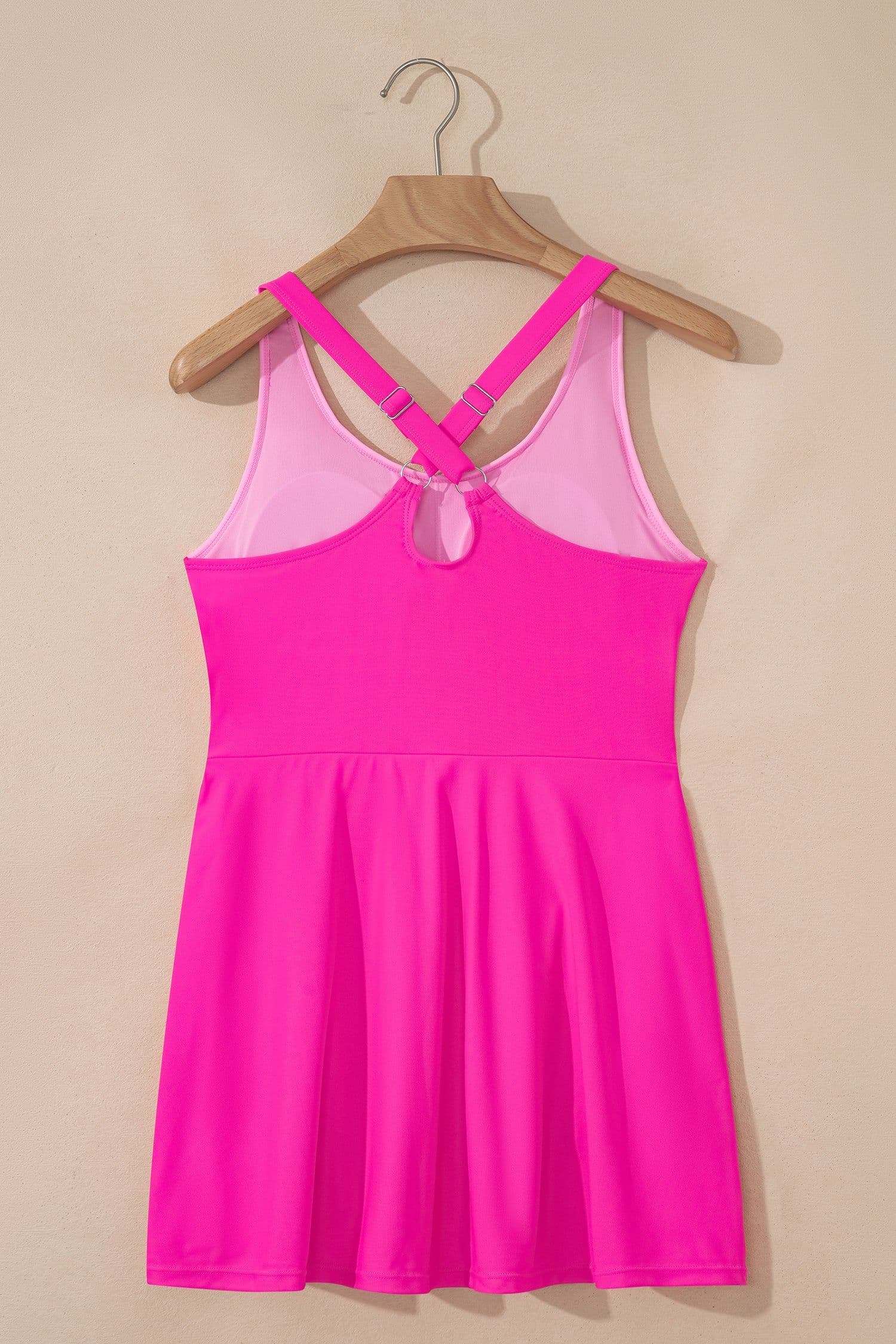 image-Rose Red Contrast Trim Neckline Active Shorts Attached One Piece Swim Dress