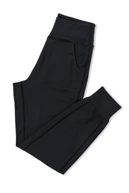 image-Black High Waist Joggers with Exposed Seam & Pockets