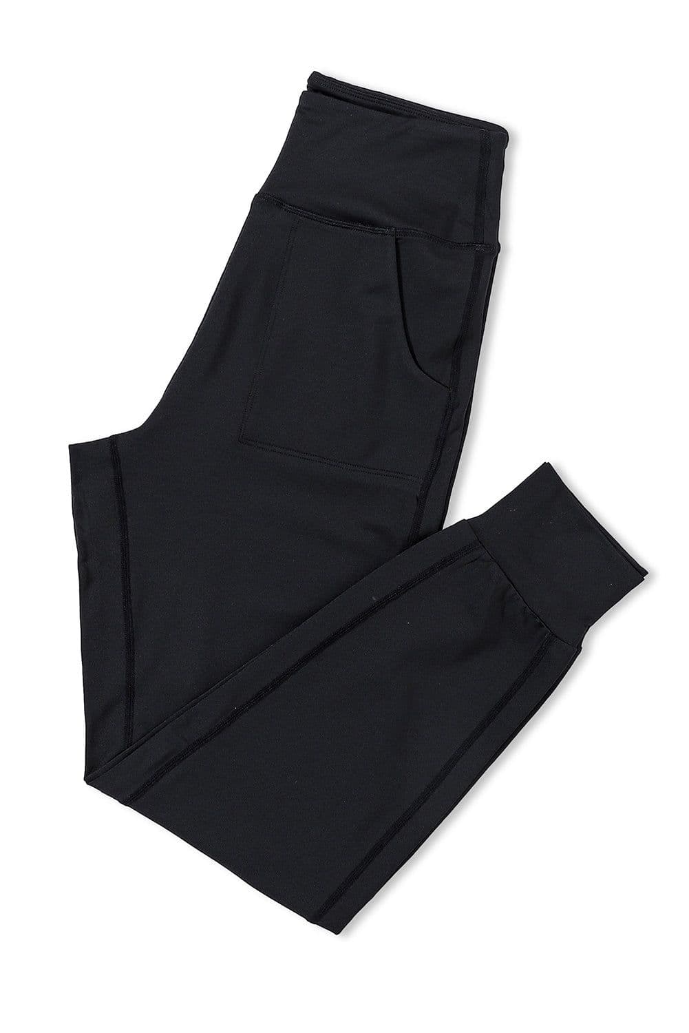 image-Black High Waist Joggers with Exposed Seam & Pockets