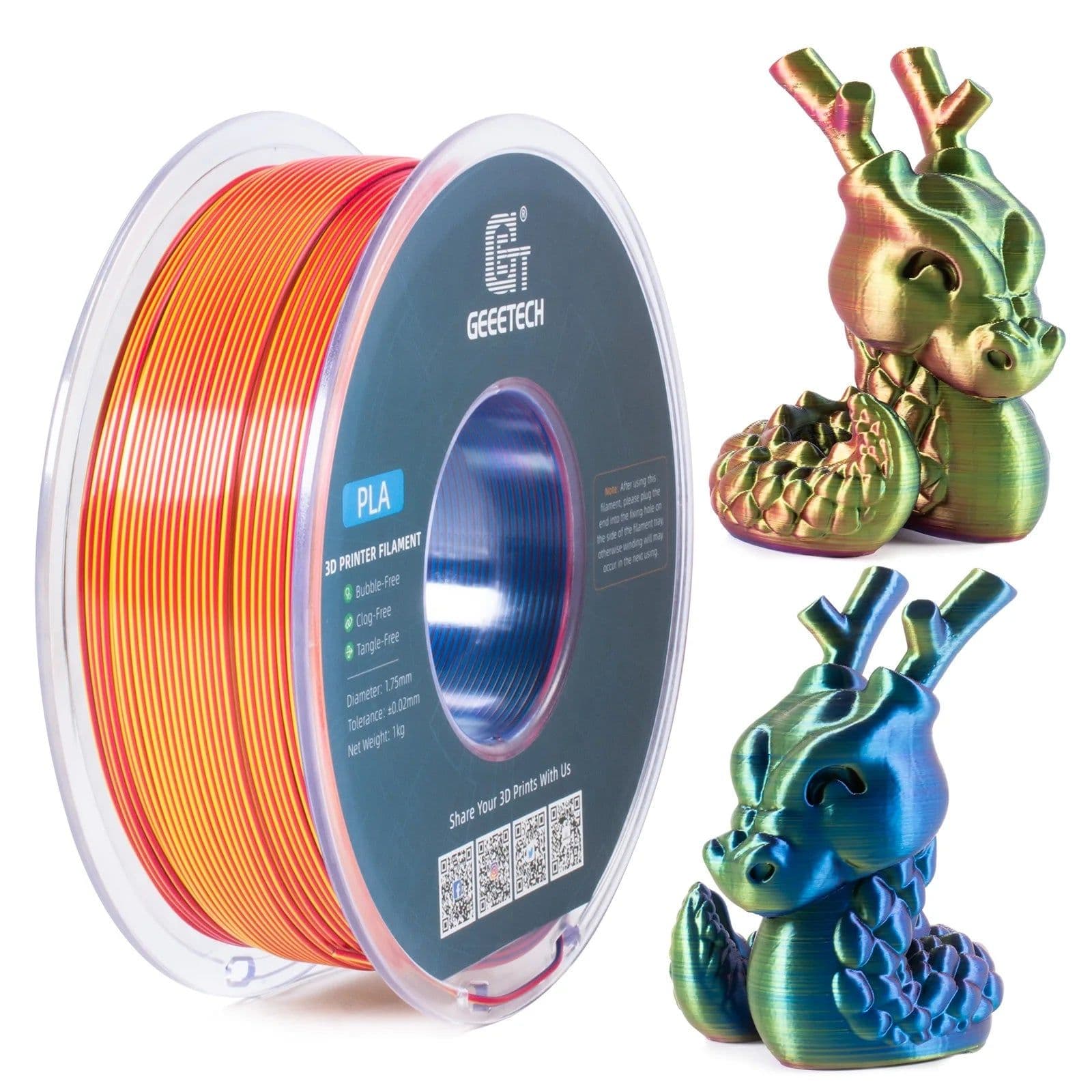 image-Geeetech Three Tri Color Silk PLA Filament , 3D Filament 1,75 mm 1KG Spool Wire (+/-0.03mm) Vacuum packaging, special color