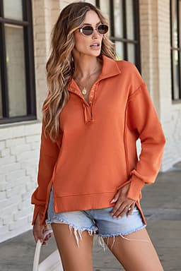 image-Light Blue Collared Baggy Sweatshirt with Slits