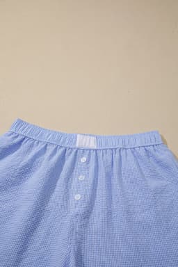 image-Sky Blue Gingham Boxer Shorts Lace Trim