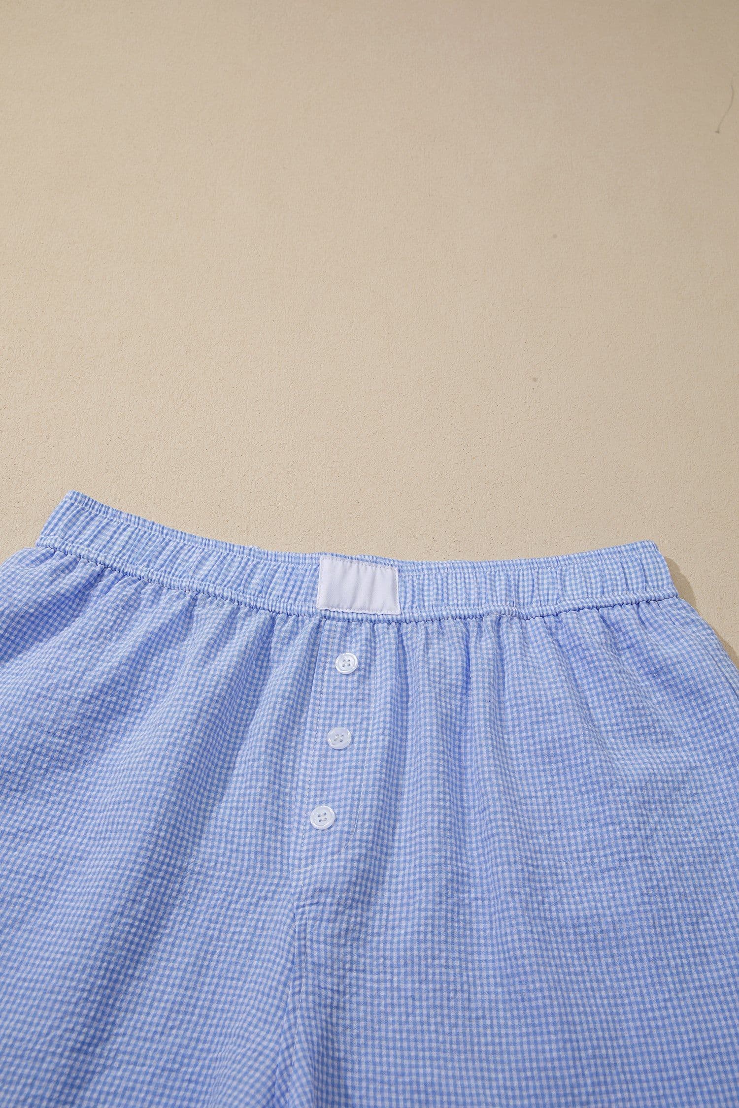 image-Sky Blue Gingham Boxer Shorts Lace Trim