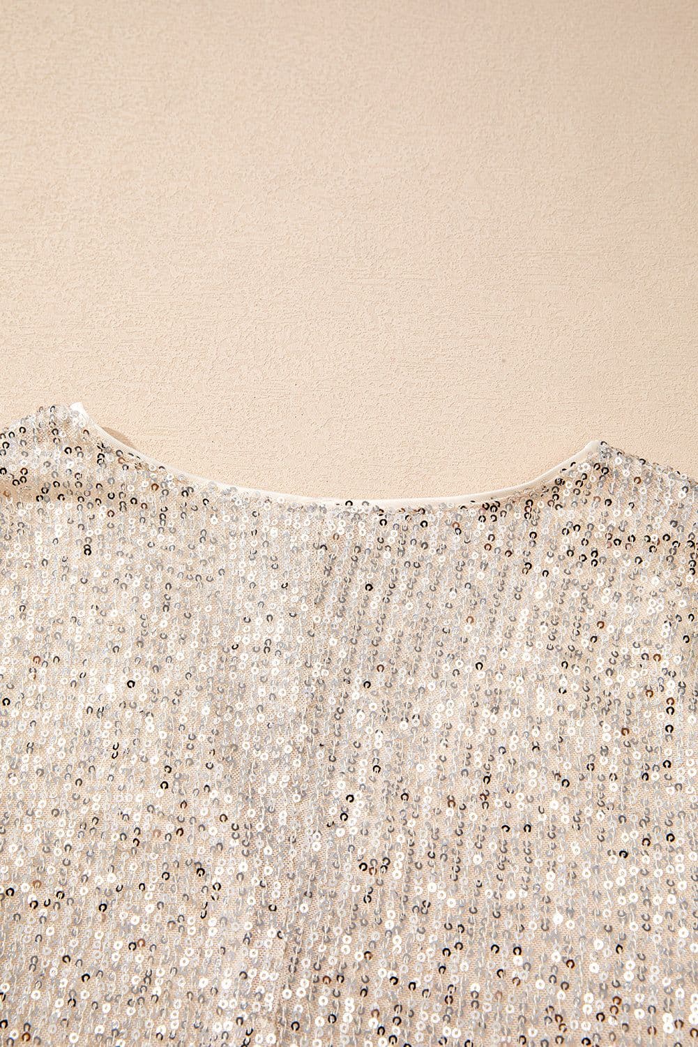 image-Beige Sequin Long Sleeve Wrap V Neck Bodysuit