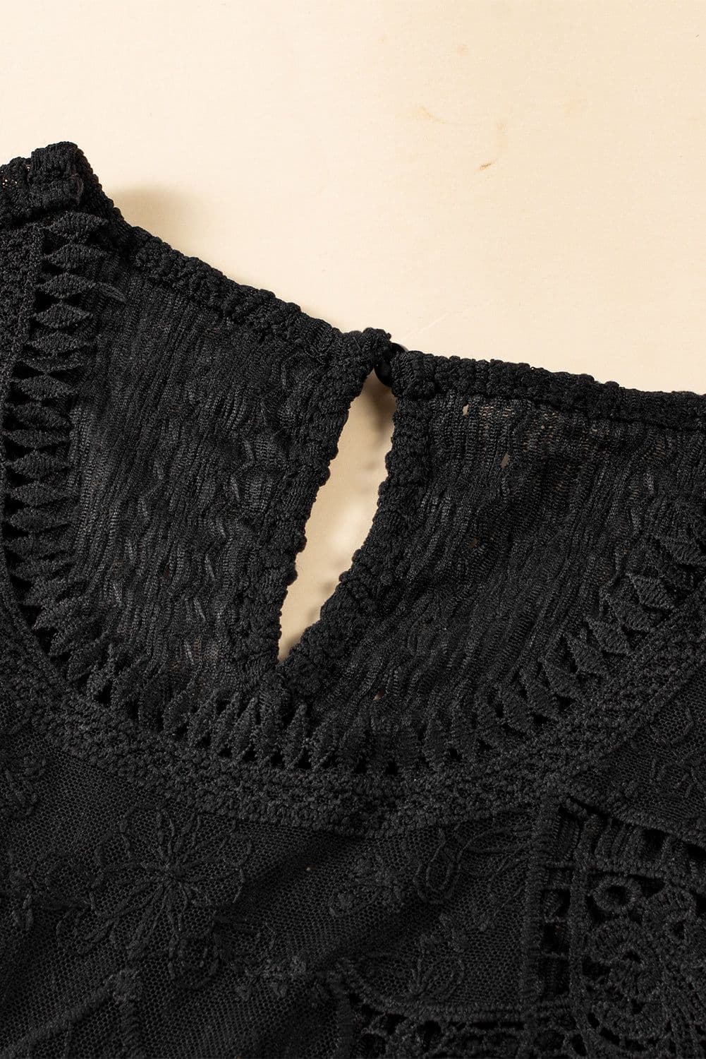 image-Guipure Lace Crochet Keyhole Back Tank Top - Apricot
