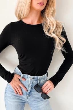 image-Dearlovers Black Ribbed Long Sleeve Bodysuit