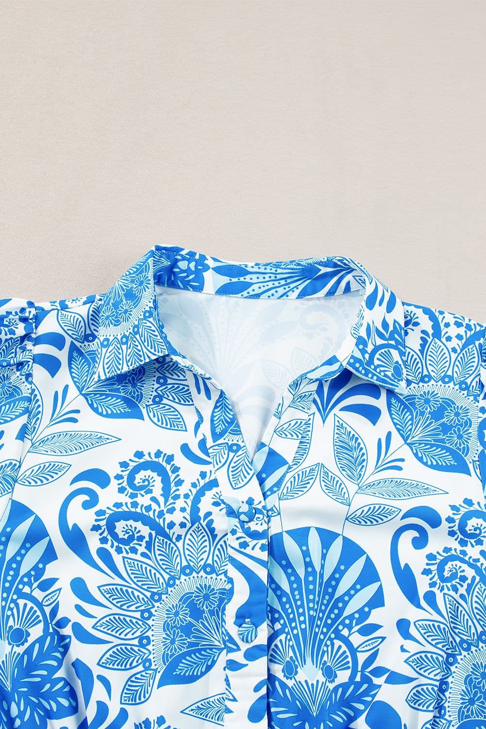 image-Sky Blue Retro Floral Print Drawstring Mini Dress