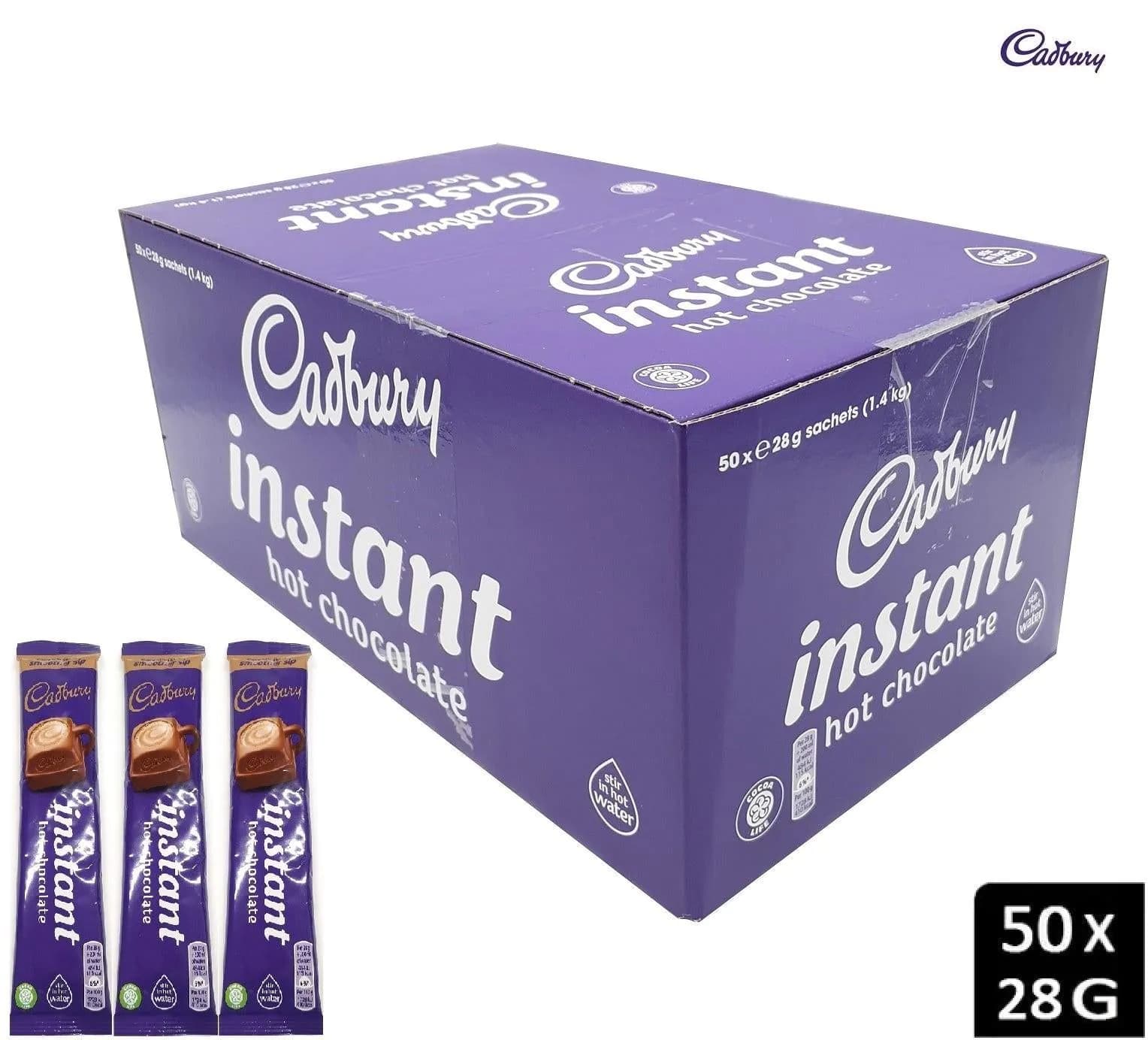 image-Cadbury Instant Hot Chocolate Single Sachets Cocoa Powder Drink 50x28g Full Box