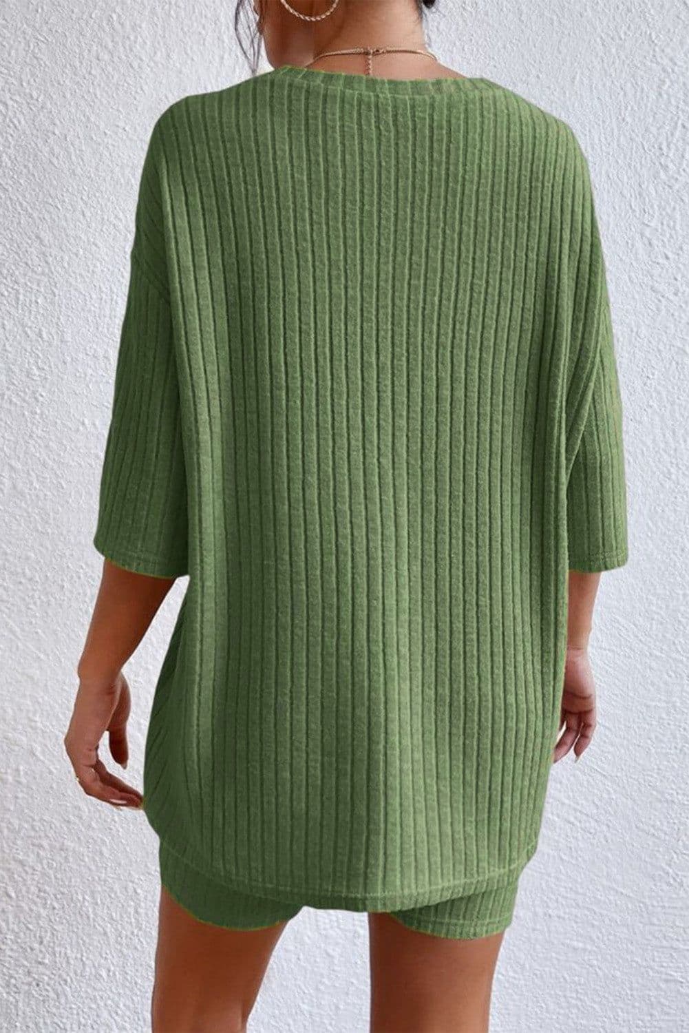 image-Apricot Plain Ribbed Loose Fit Two Piece Lounge Set