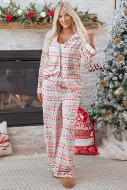 image-White Christmas Pajama Set - Shirt & Pants 2pc