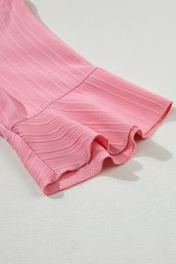 image-Peach Blossom Ruffled Half Sleeve V Neck Textured Top