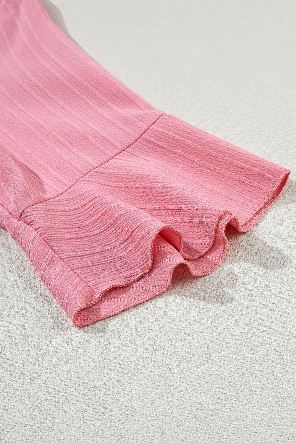 image-Peach Blossom Ruffled Half Sleeve V Neck Textured Top