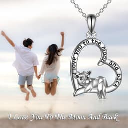 image-Sterling Silver Cow Heart Pendant Necklace for Women I Love You To The Moon And Back
