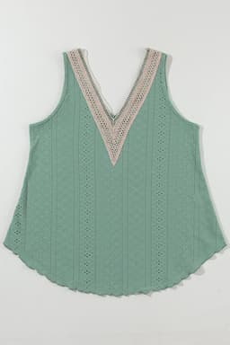 image-White Lace Crochet Tank Top V Neck Loose Fit