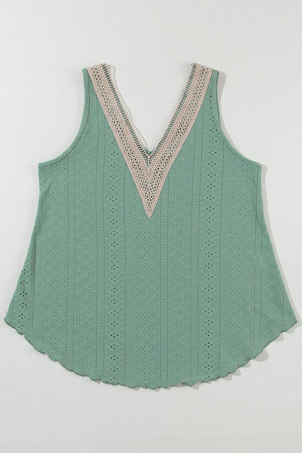 image-White Lace Crochet Tank Top V Neck Loose Fit