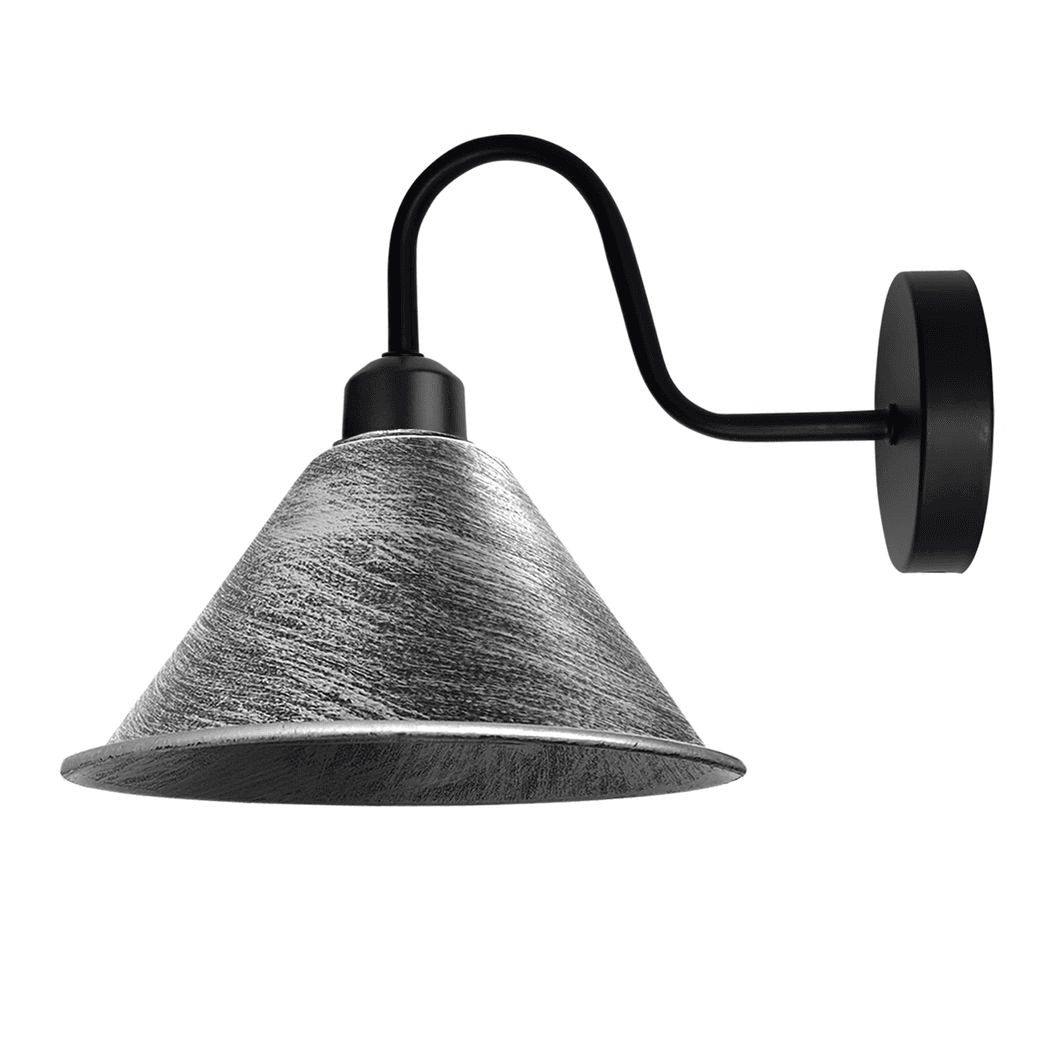 image-Brushed Silver Vintage Wall Light Fixture Black Wall Sconce E27 Socket Screw Wall Mounted Swan Neck Cone Shape Shade