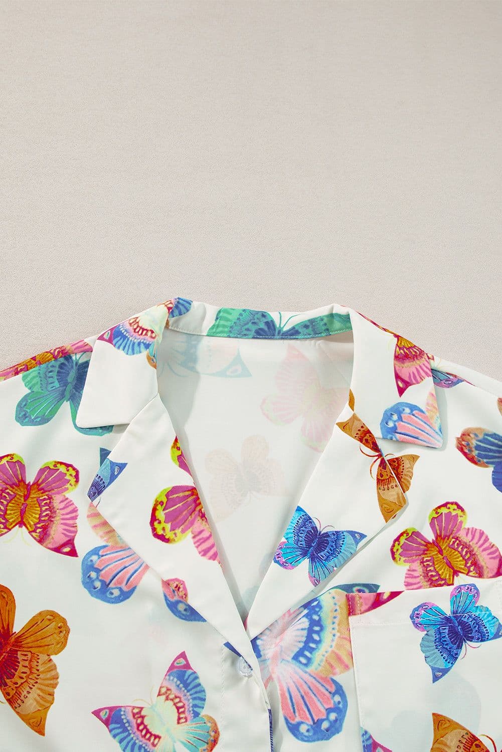 image-Multicolour Butterfly Pattern Short Sleeve Shirt Pajamas Set